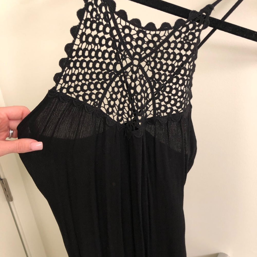 Long black crochet dress